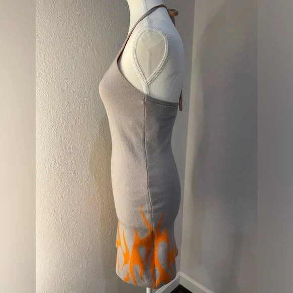FOREVER 21 Halter Top Flame Mini Dress SZ M New With Tags Gray Orange Flames - Picture 3 of 8